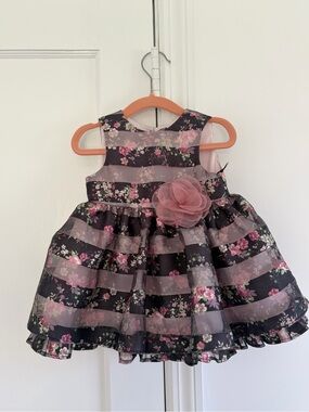 Pippa & Julie - Girls Black & Pink Floral Formal Party Dress - 12M - NWOT
